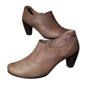 Ecco‎ Leather Ankle Boots Block Heel Comfort Casual Taupe 9.5